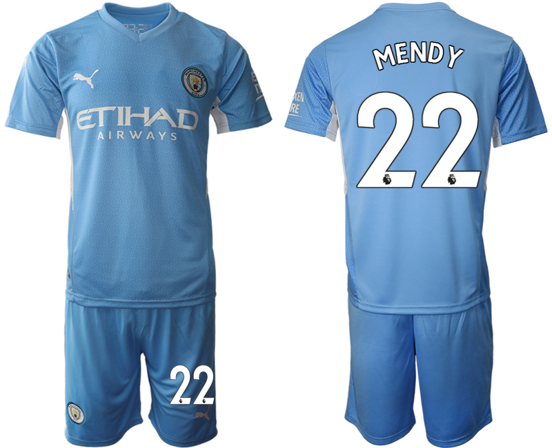 Men 2021-2022 Club Manchester City home Light blue #22 Soccer Jersey